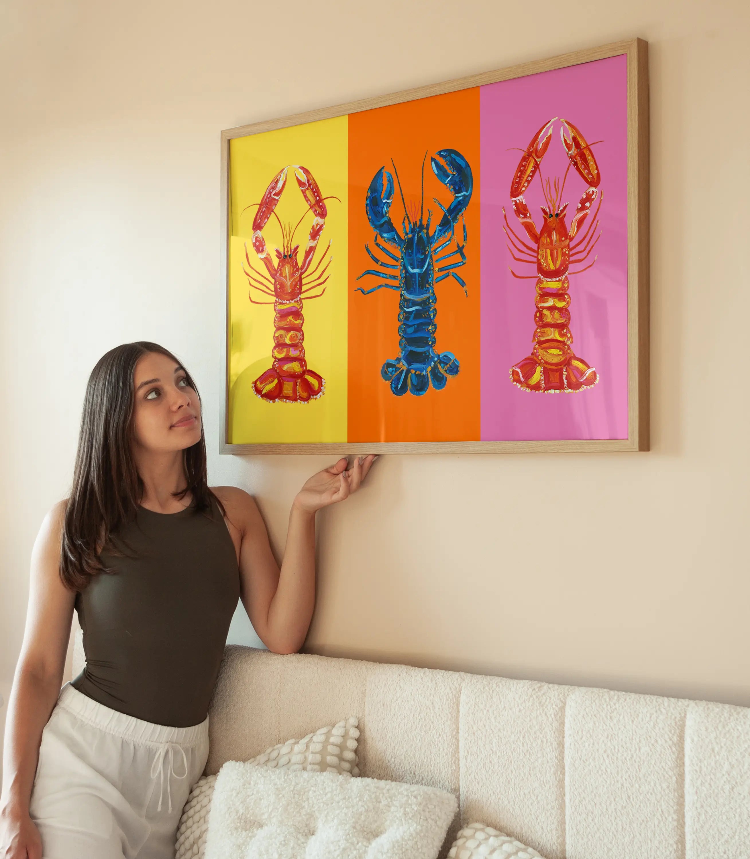 Pop Art 3 Lobsters No1 wird aufgehängt