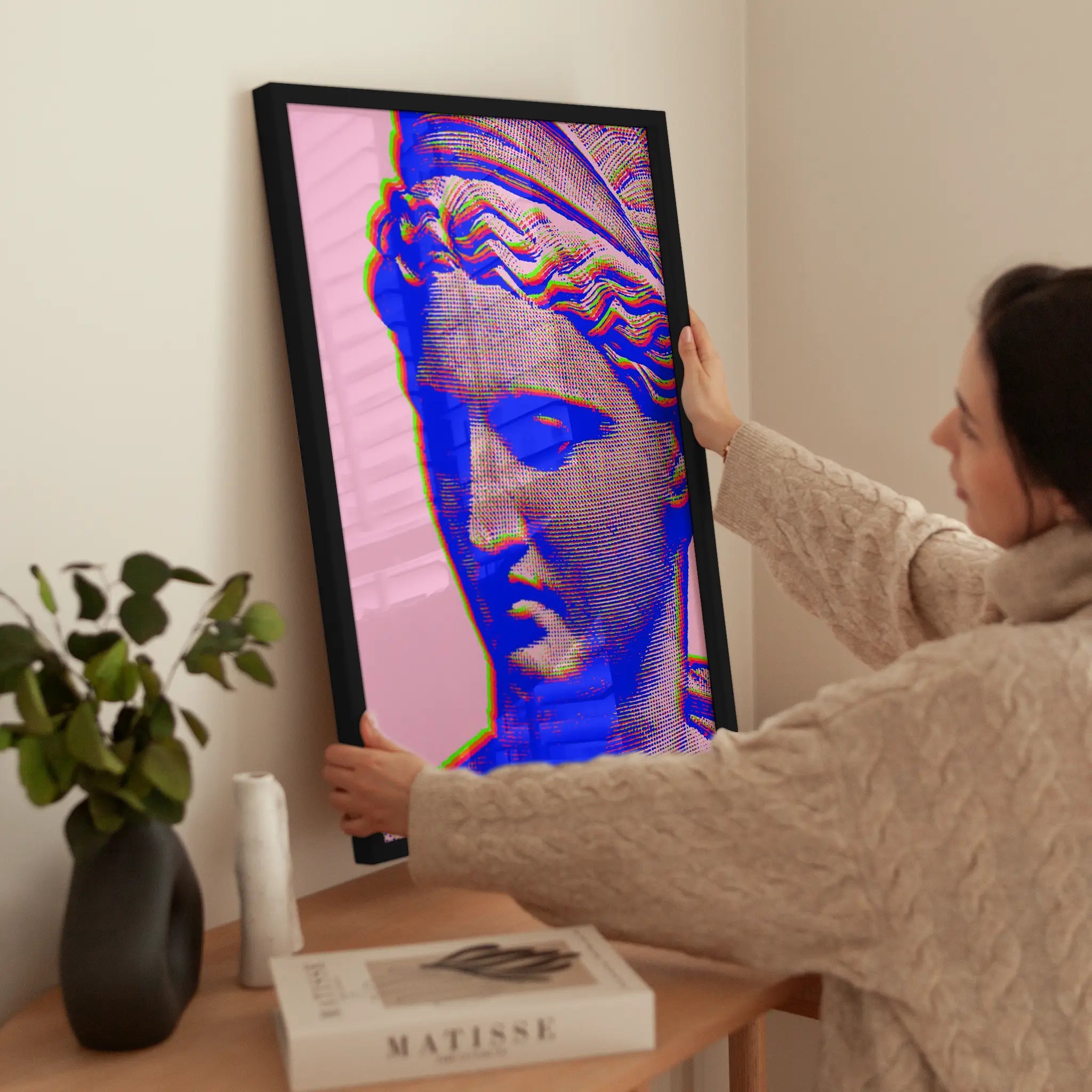 Pop Art Portrait wird aufgehängt