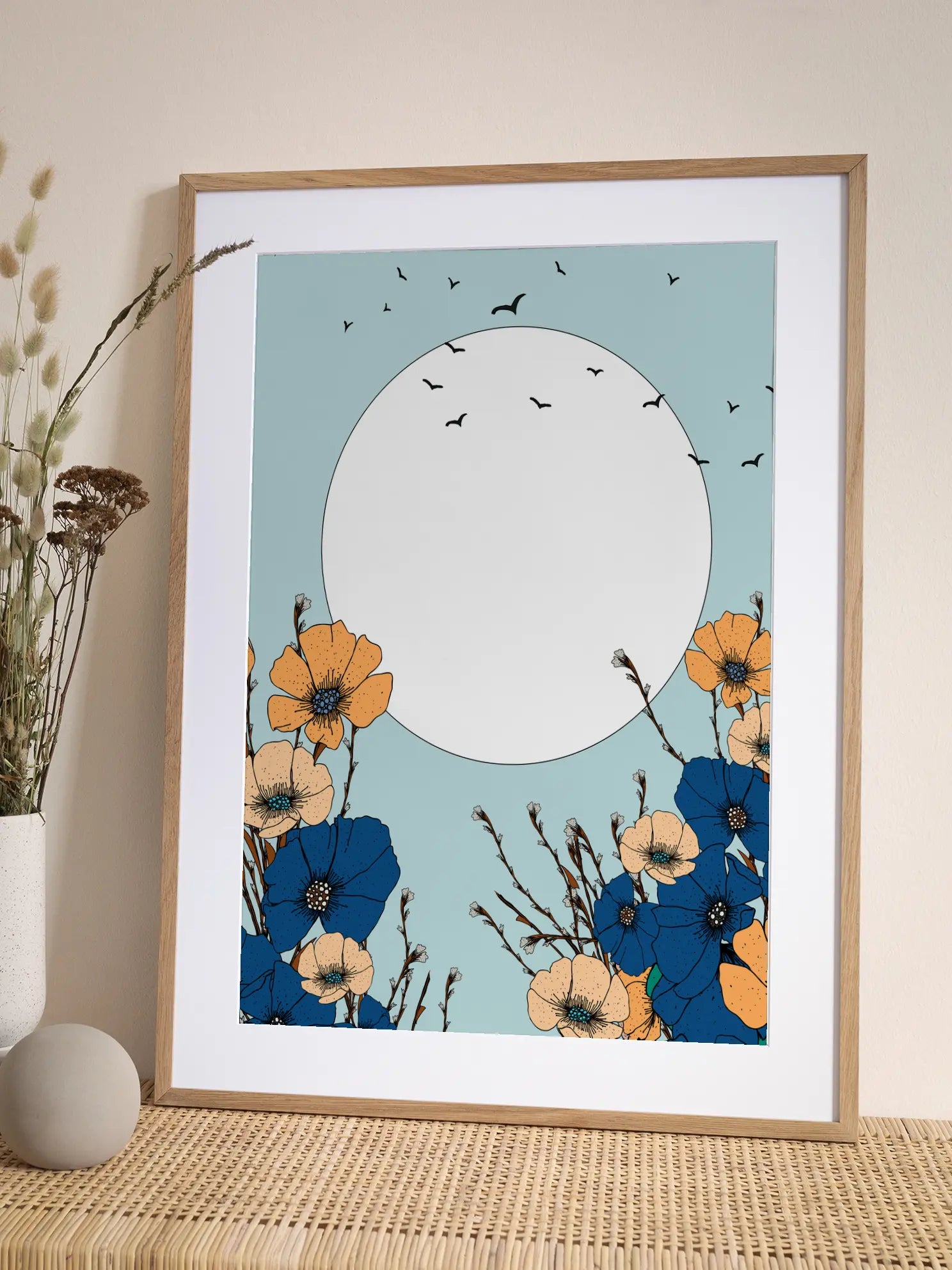 Poppies Under The Sun And Birds Poster
