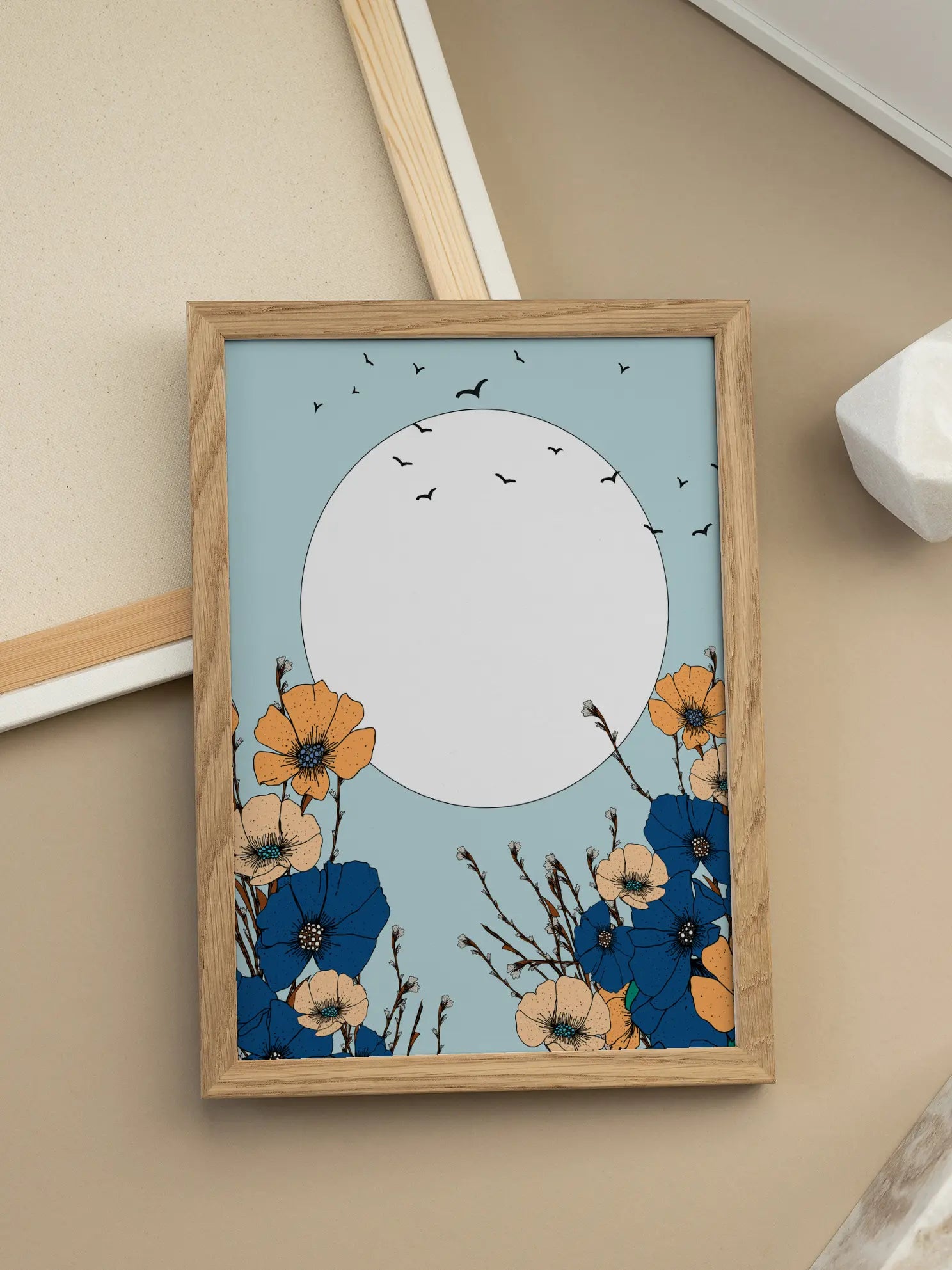 Poppies Under The Sun And Birds Poster