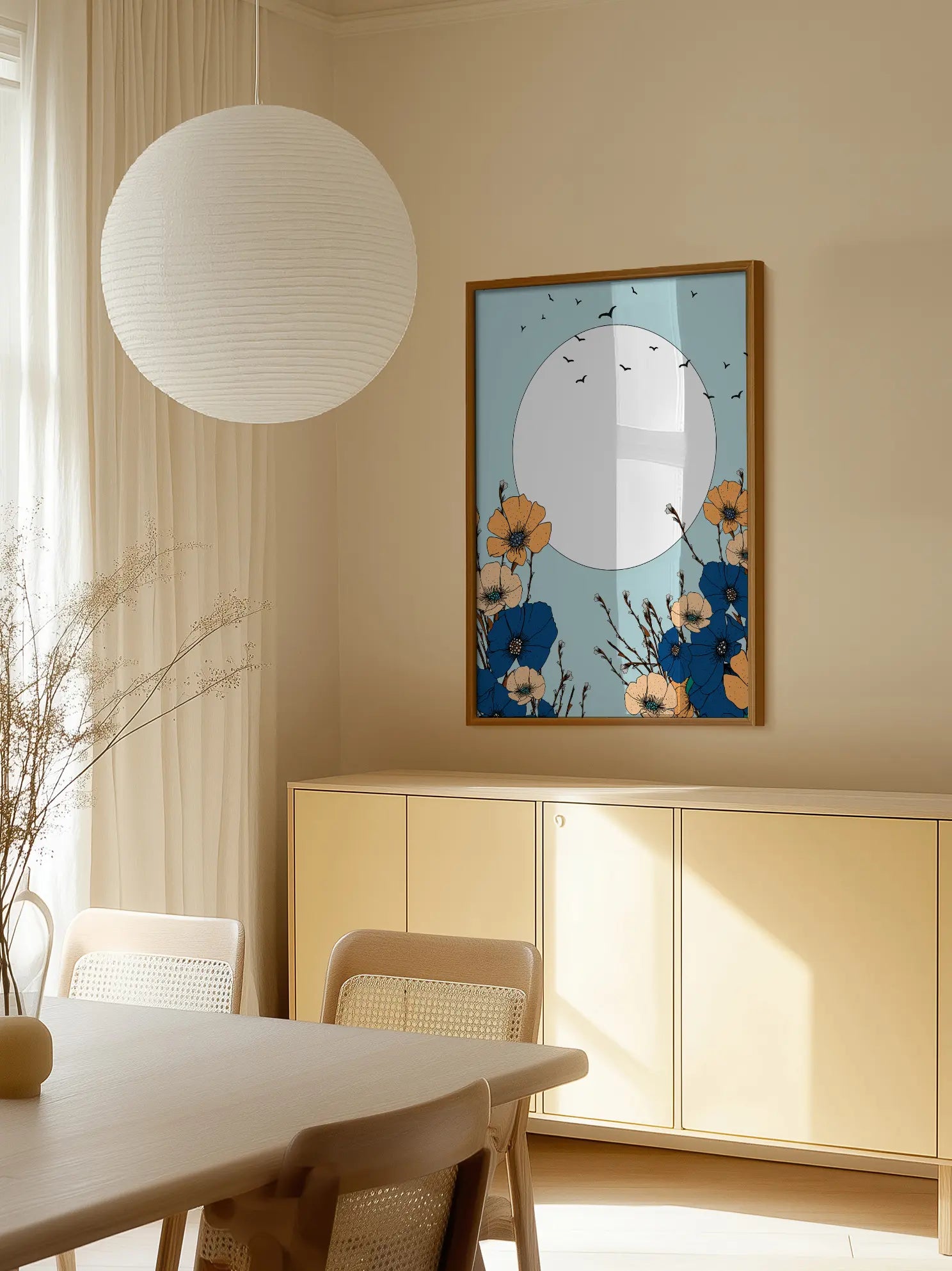 Poppies Under The Sun And Birds Poster