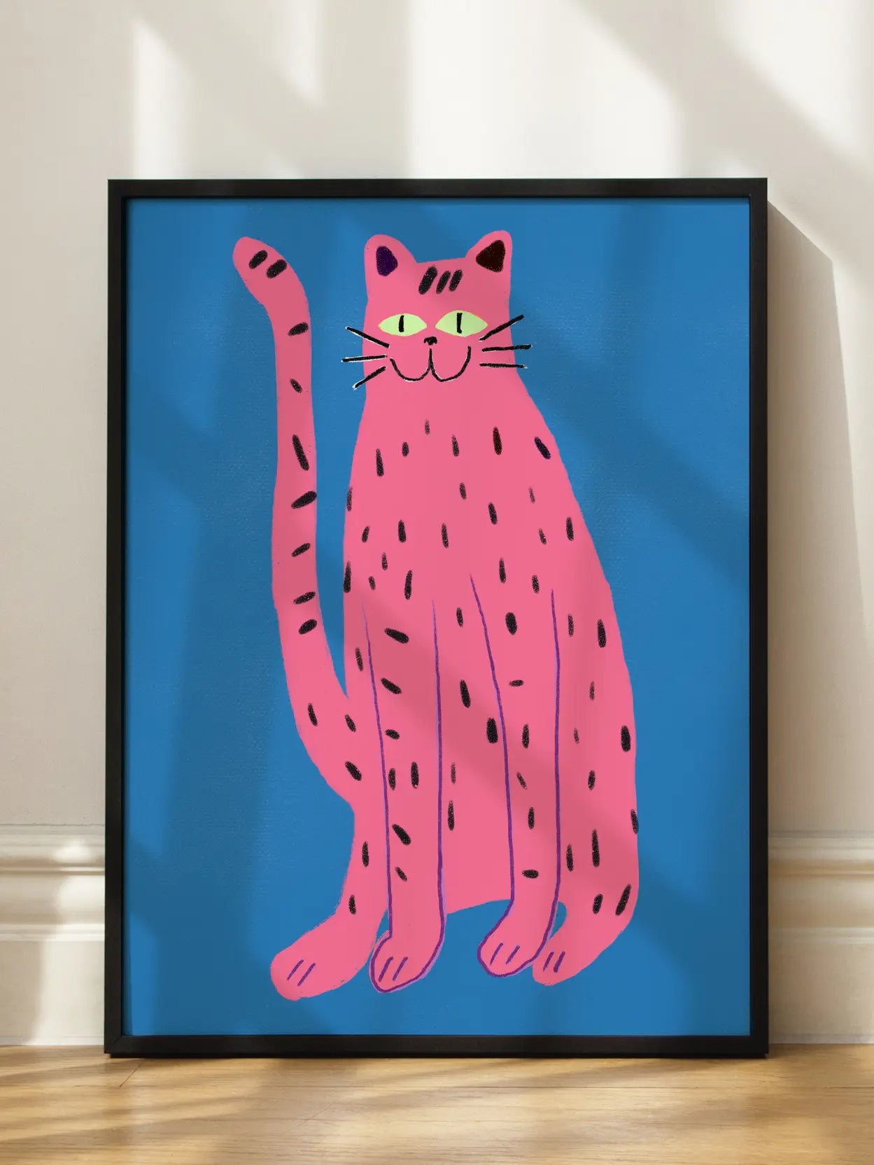 Portrays a Playful Pink cat Poster