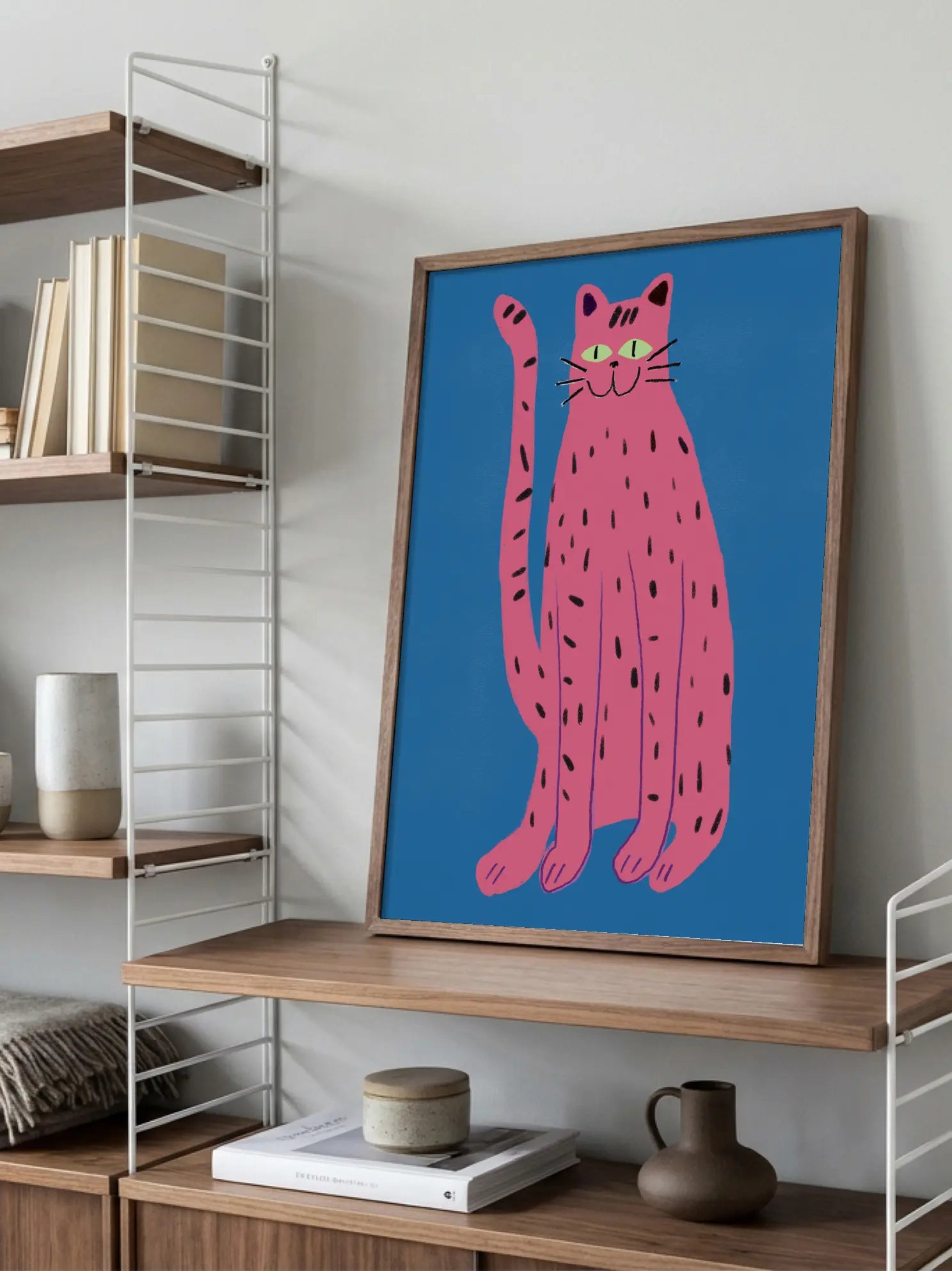 Portrays a Playful Pink cat Poster