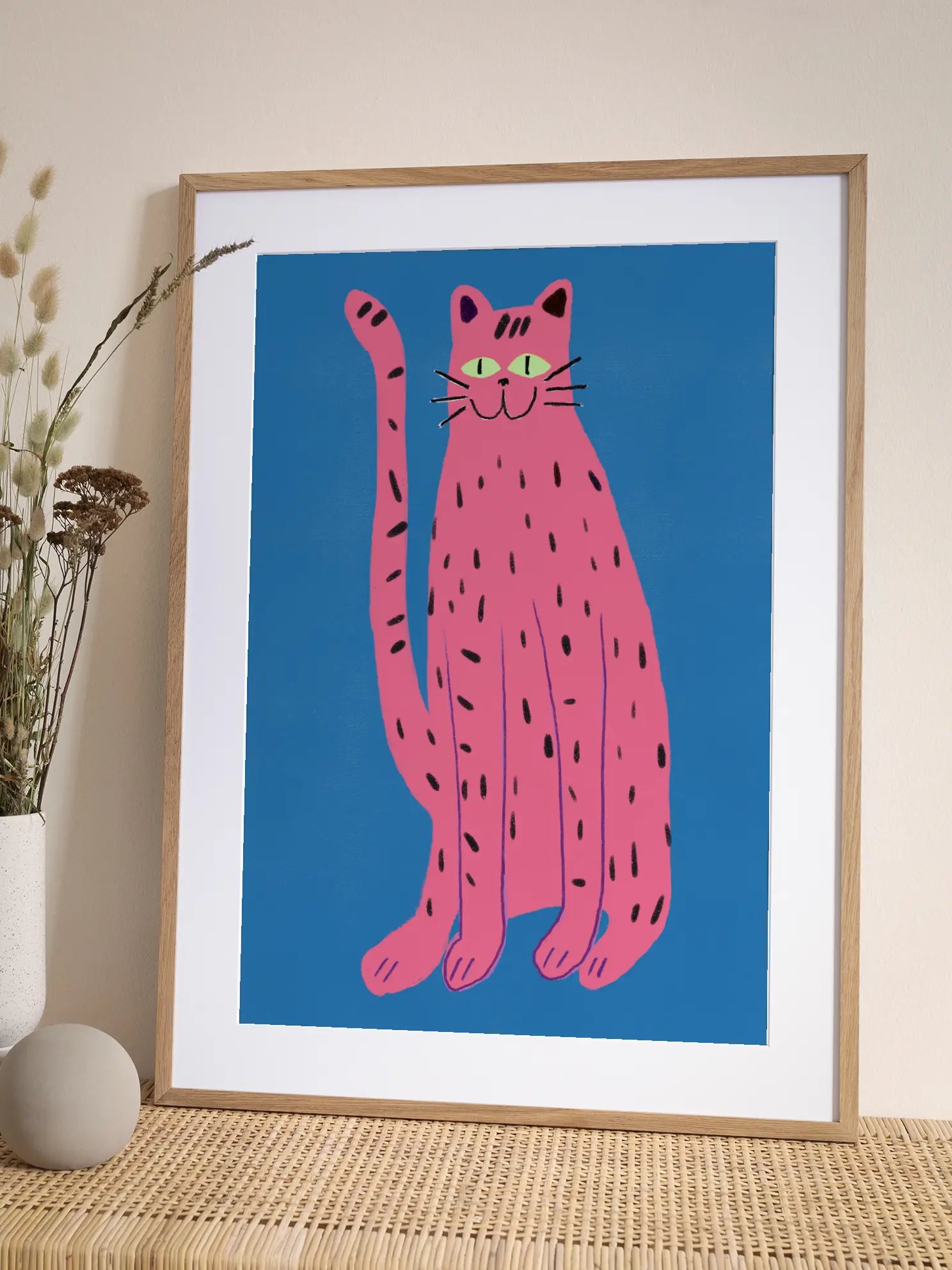 Portrays a Playful Pink cat Poster