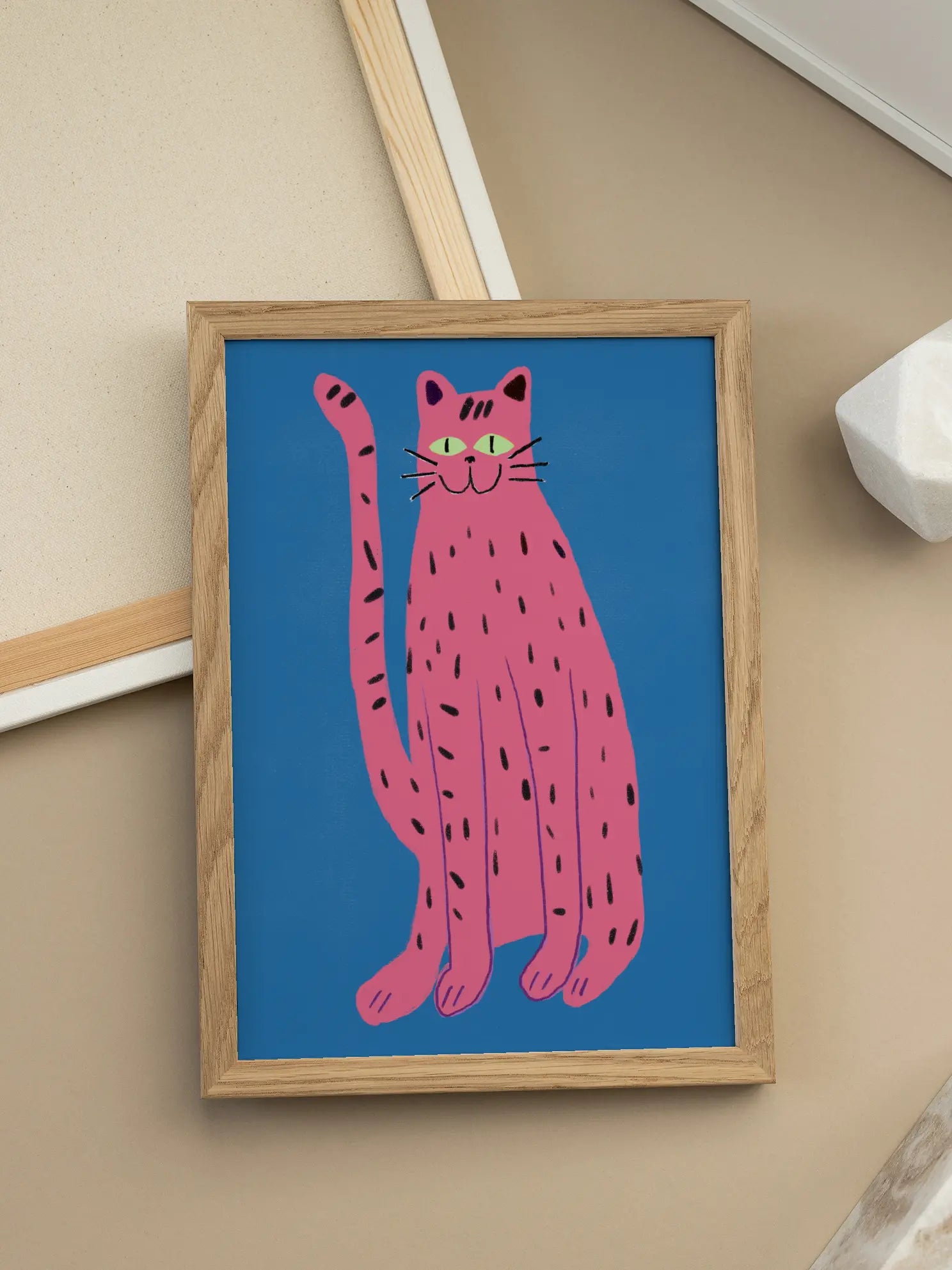 Portrays a Playful Pink cat Poster