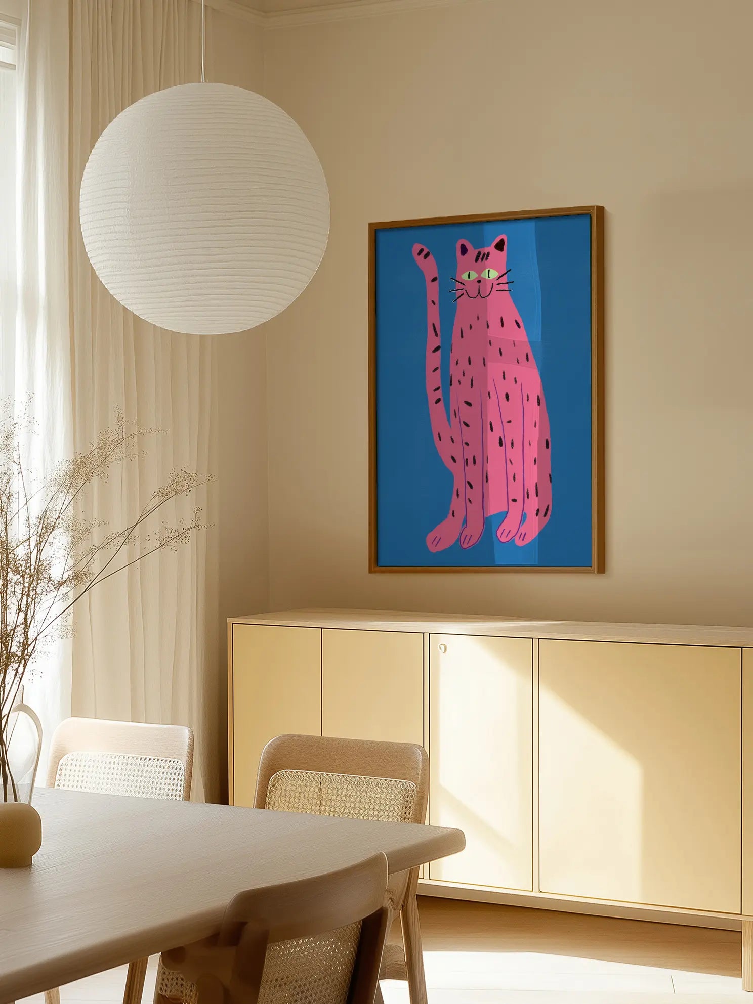 Portrays a Playful Pink cat Poster