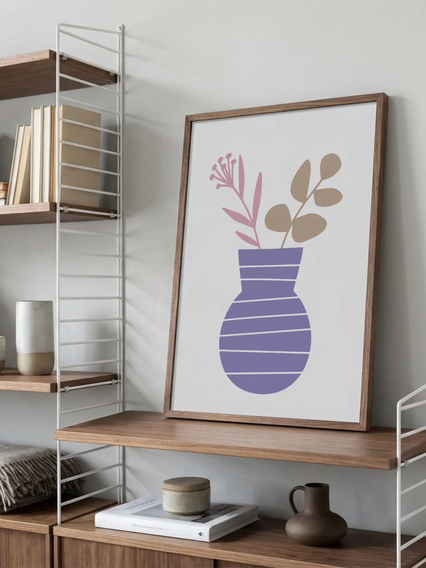 Purple Vase Plant Illustration Poster