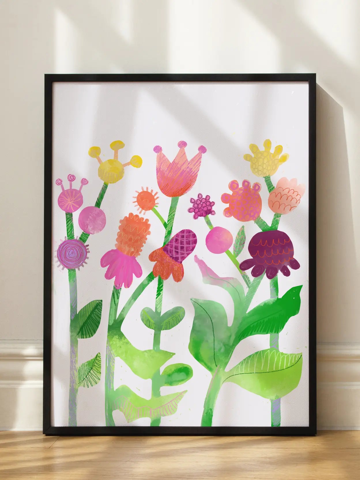 Quirky Naive Spring Flowers Poster