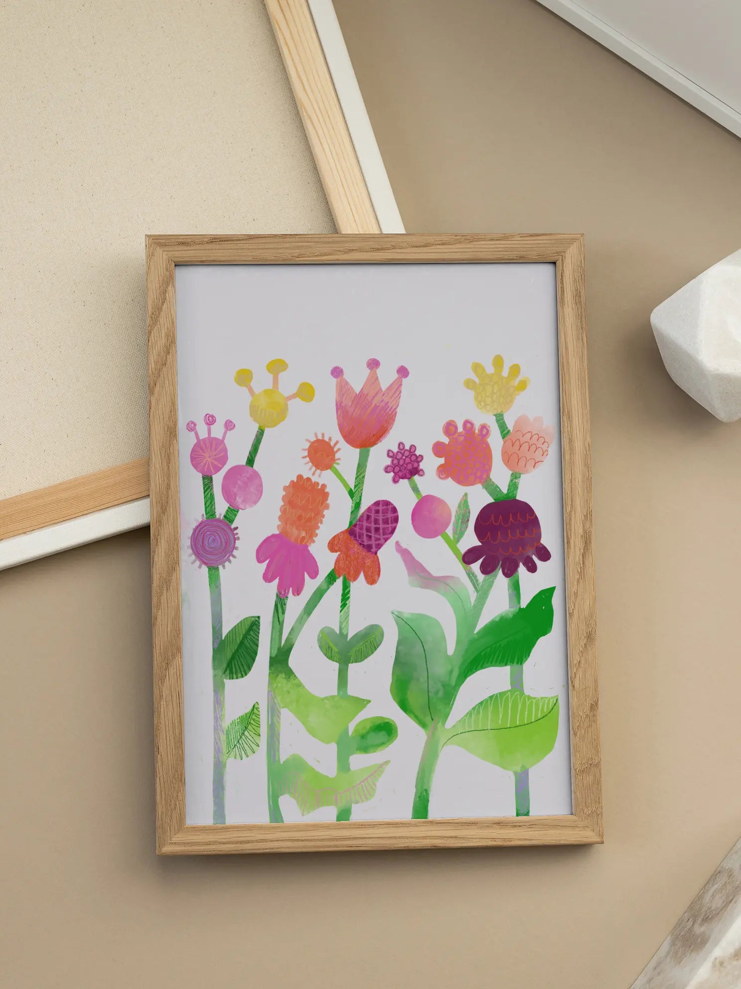 Quirky Naive Spring Flowers Poster