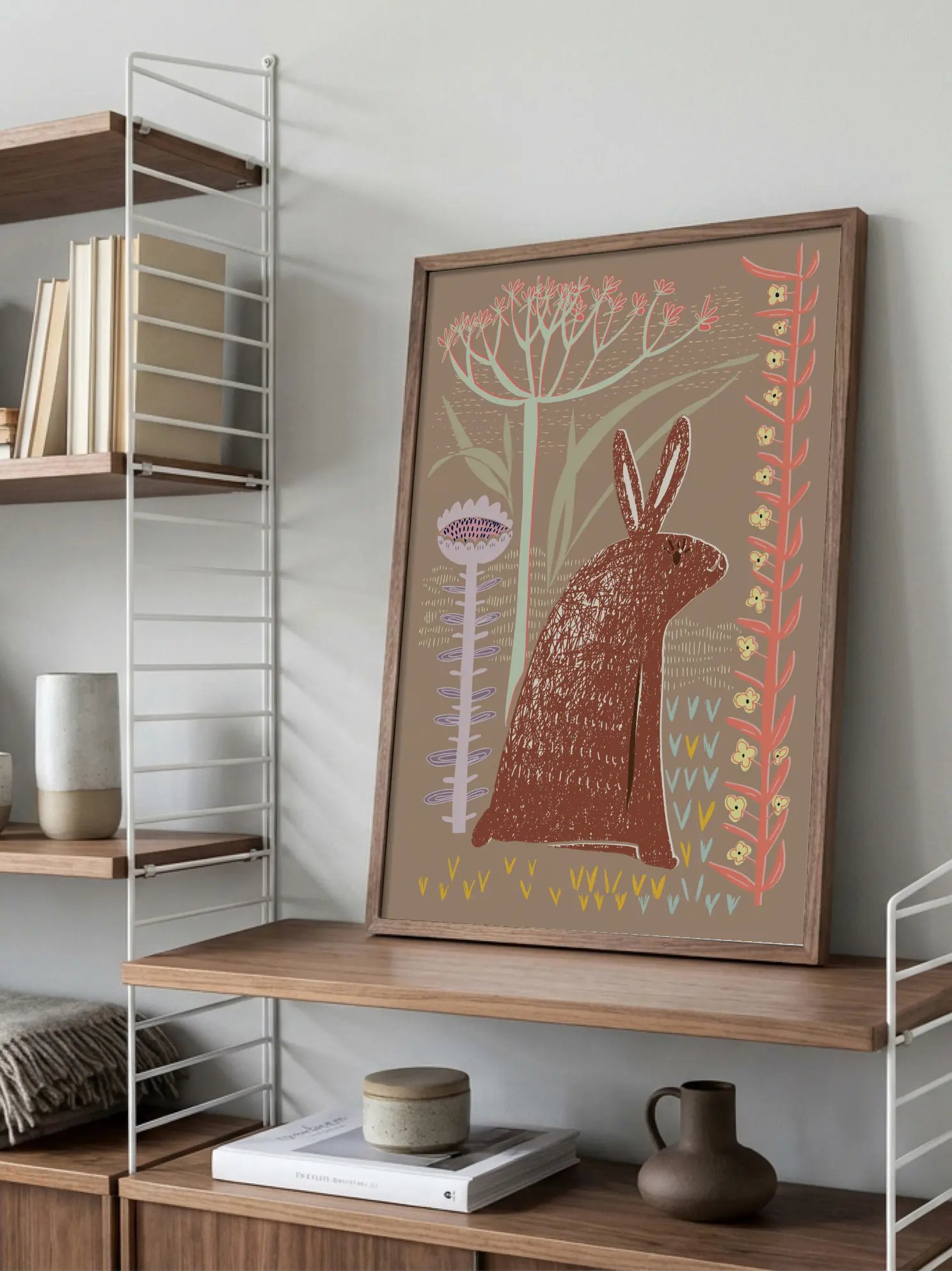 Rabbit Folk Art Illustration Poster