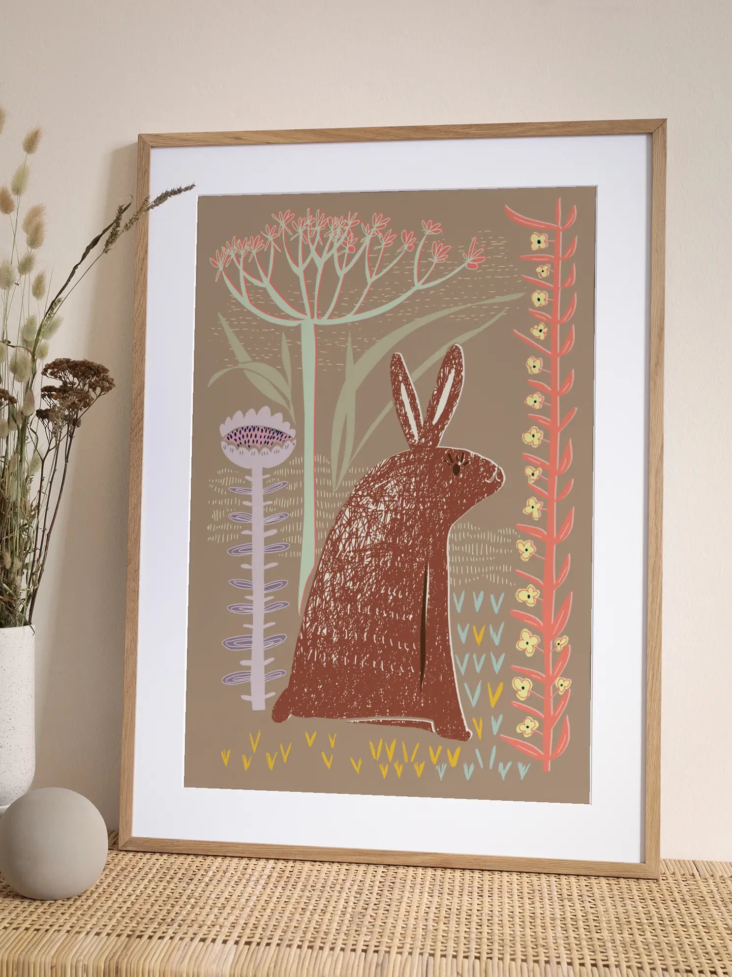 Rabbit Folk Art Illustration Poster