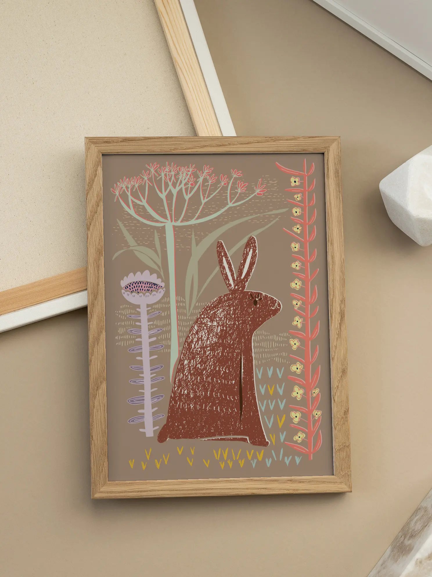 Rabbit Folk Art Illustration Poster