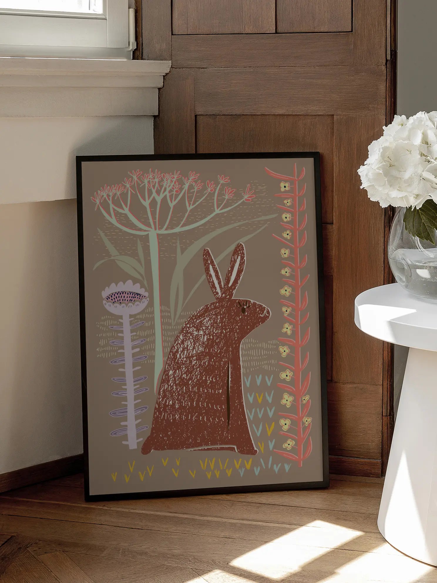 Rabbit Folk Art Illustration Poster