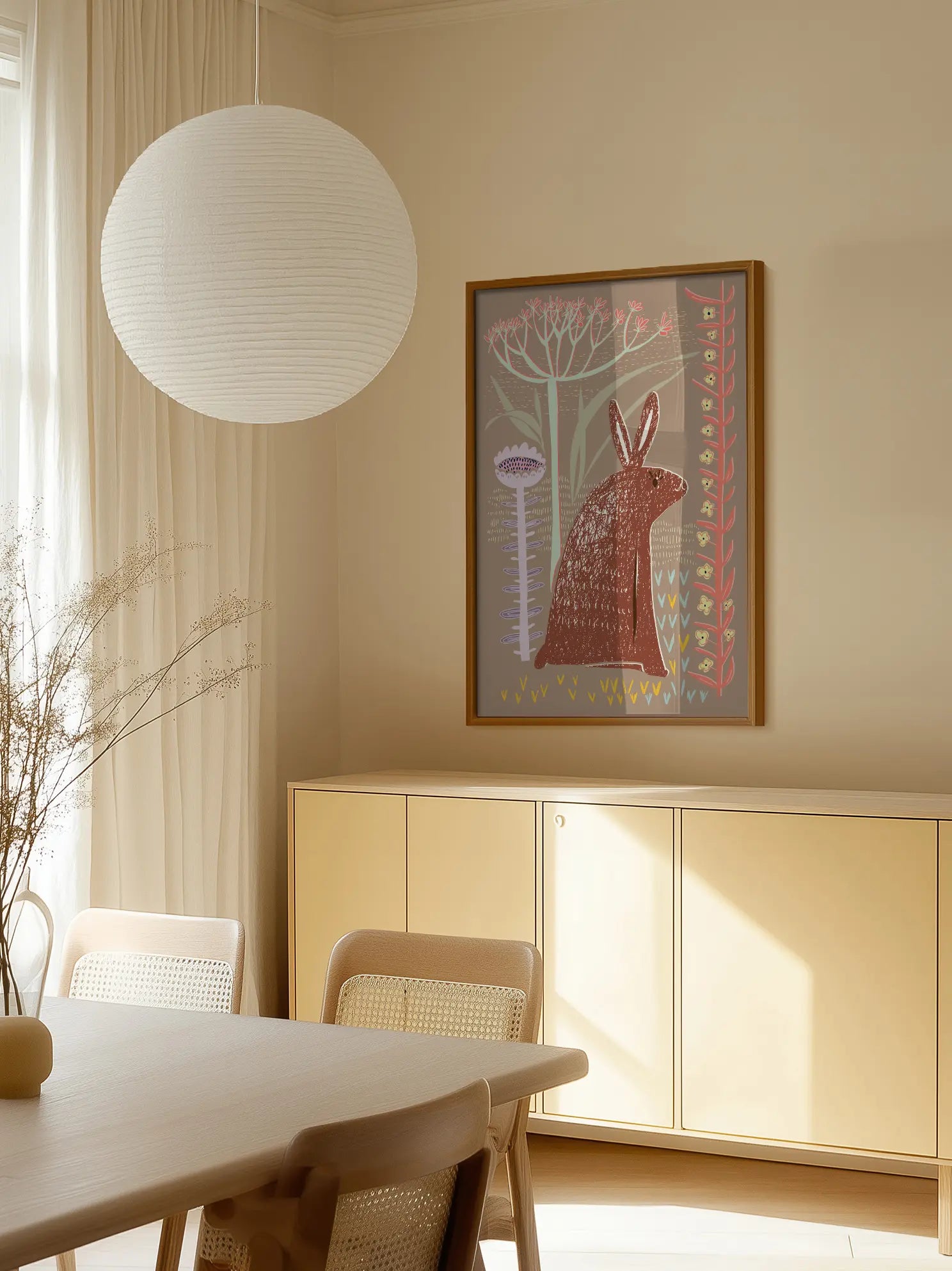 Rabbit Folk Art Illustration Poster