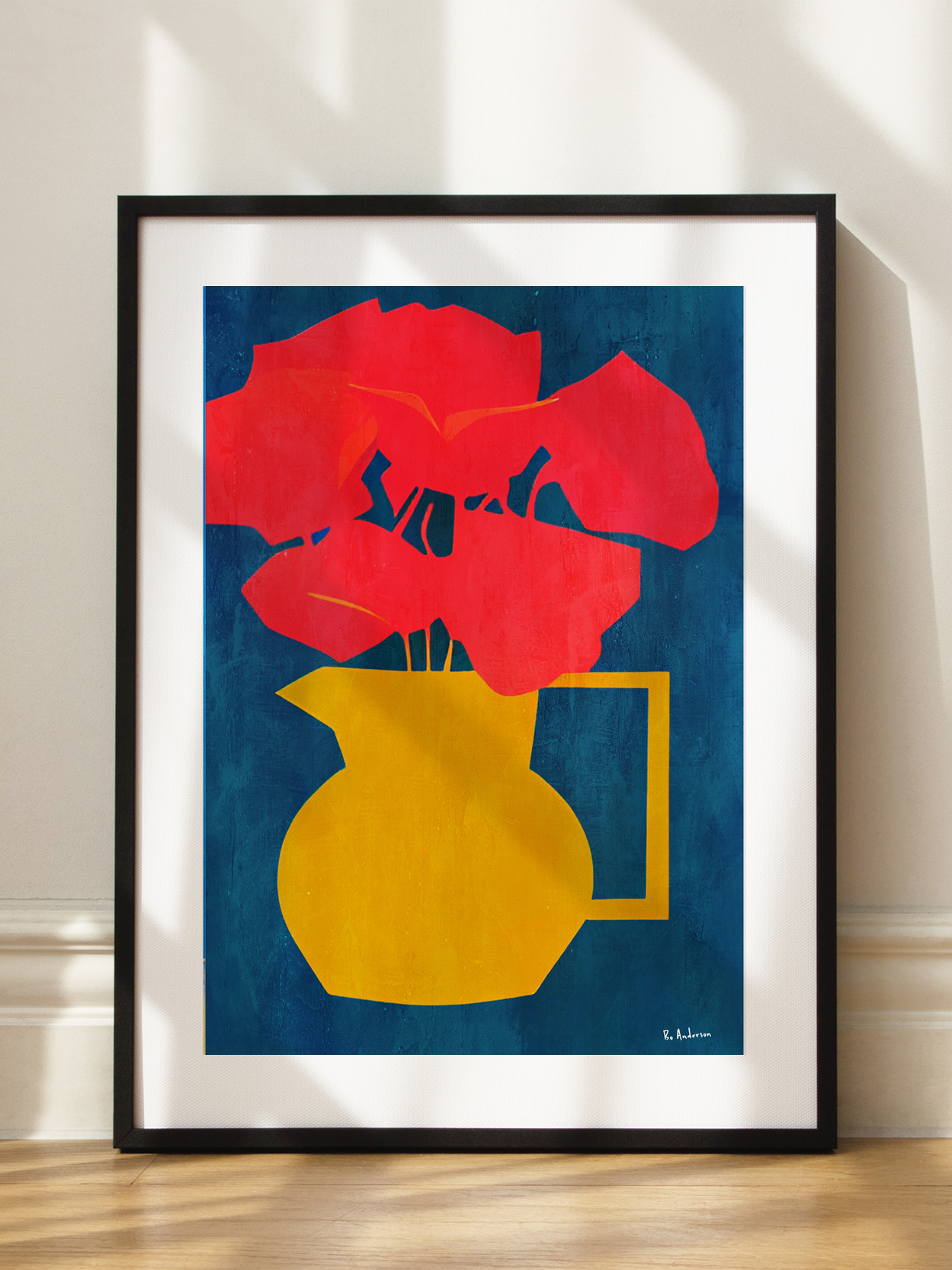 Red Flowers in Yellow Vase