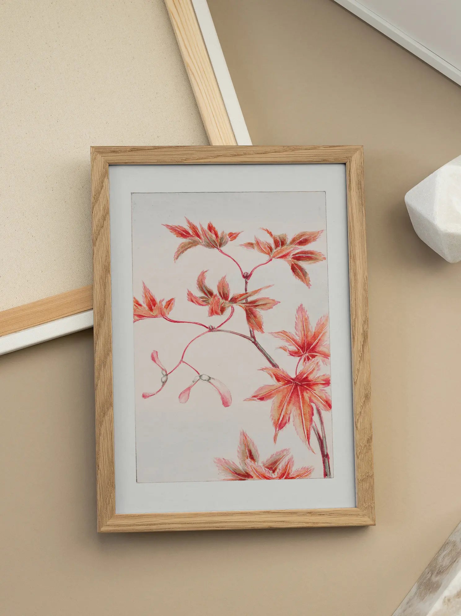 Red Leaves Branch Poster