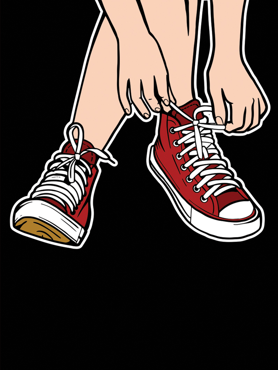 Illustration von roten Sneakers auf schwarzem Hintergrund.