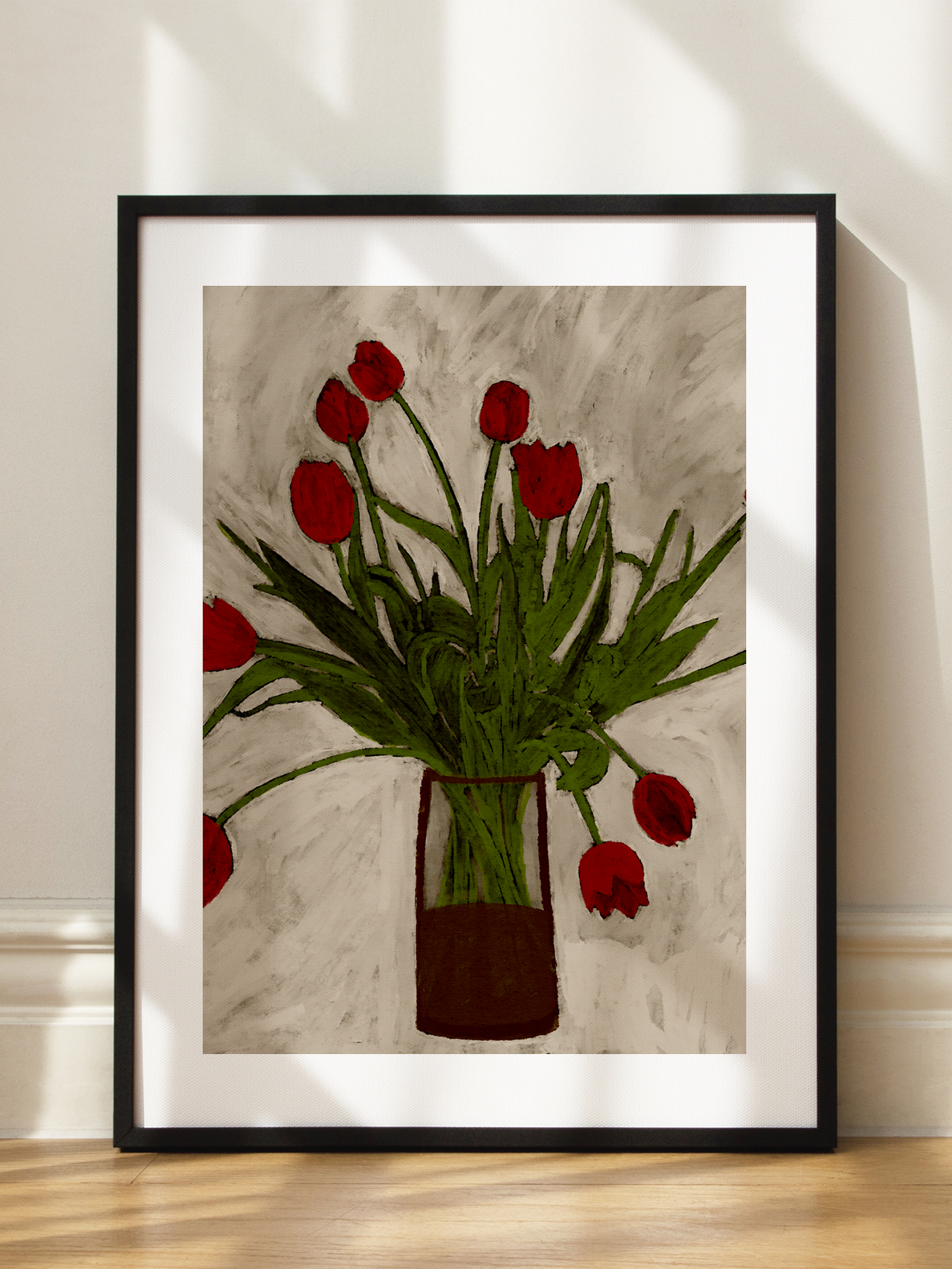 Red Tulips on Gray