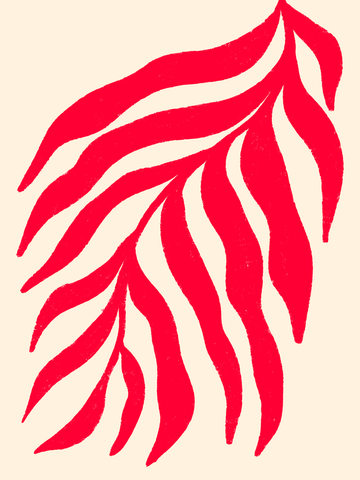 Rotes Blatt mit Wellen auf hellbeigem Hintergrund.