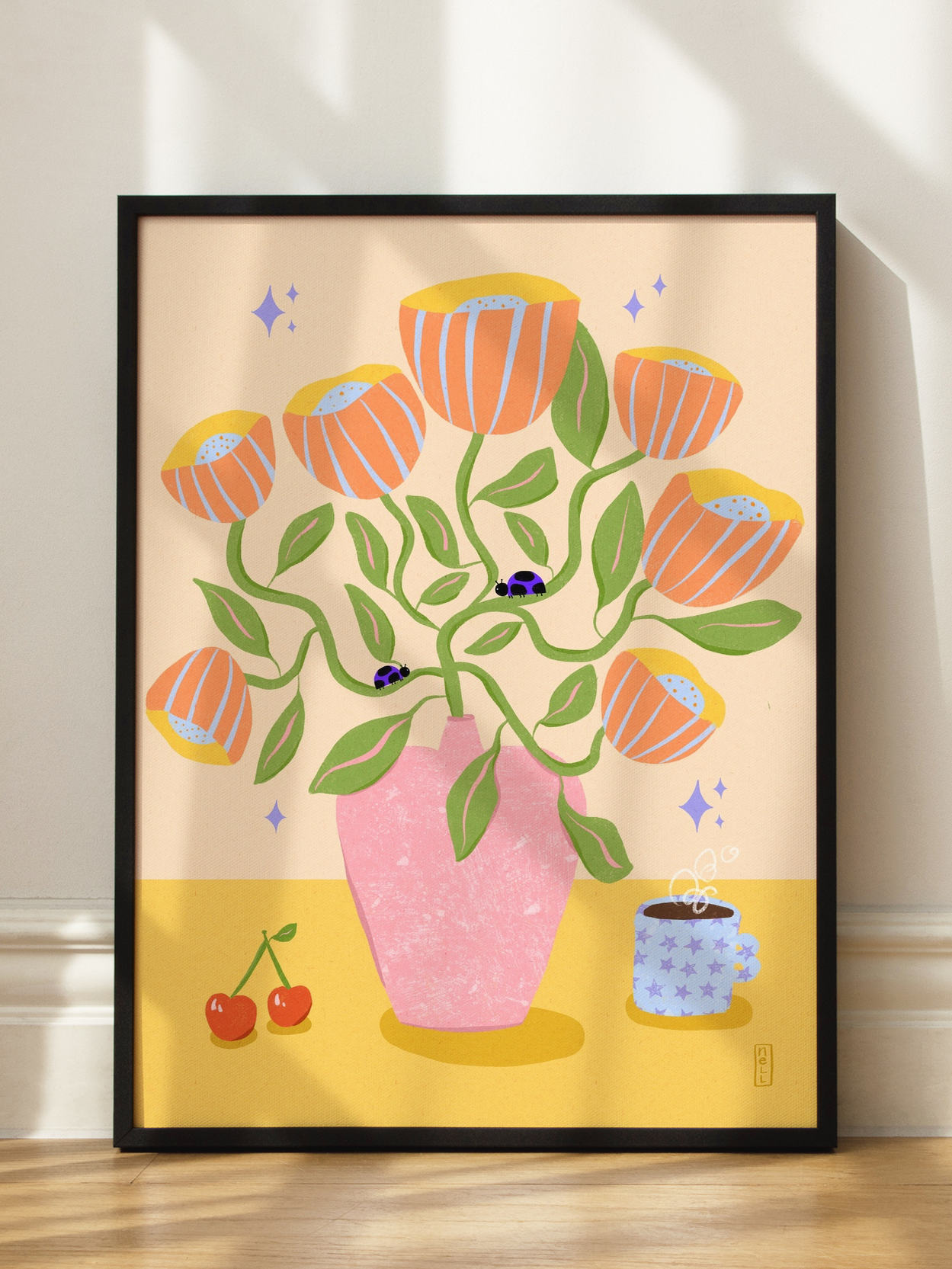 Retro Bell Flowers in a Vase Illustration