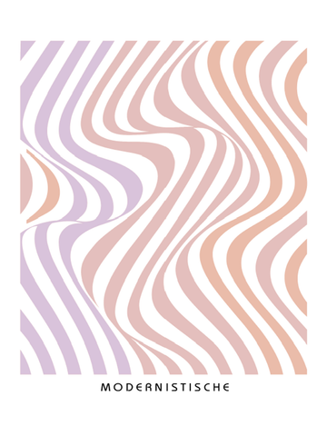 Grafische Illustration mit wellenförmigen Linien in Lila und Orange auf weißem Hintergrund, darunter der Text Modernistische.