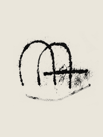 Abstraktes Poster mit schwarzen geschwungenen Linien auf hellbeigem Hintergrund.