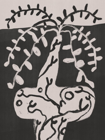 Abstrakte Pflanze in Schwarz und Weiß mit strukturiertem Hintergrund.