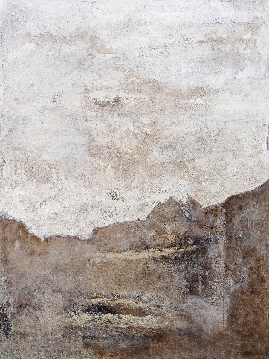 Abstraktes Kunstposter mit Erdtönen, das an Sanddünen erinnert.