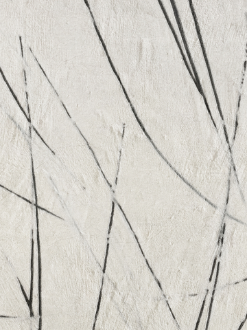 Abstraktes Poster mit schwarzen und weißen Linien auf beigem Hintergrund.