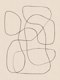 Grafik mit schwarzen Linien und abstrakten Formen auf hellbeigem Hintergrund.
