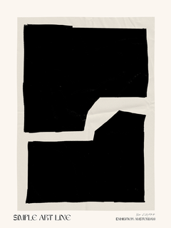 Grafik mit zwei schwarzen Quadraten auf beigem Hintergrund und dem Text Simple Art Line, Exhibition Amsterdam.