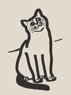 Illustration einer Katze in Schwarz auf beigem Hintergrund.