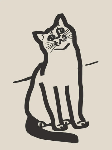 Illustration einer Katze in Schwarz auf beigem Hintergrund.