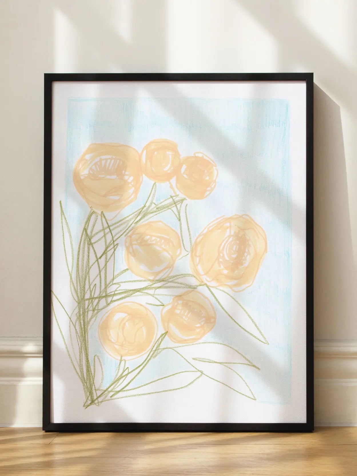Sketchy Orange Peony Flowers