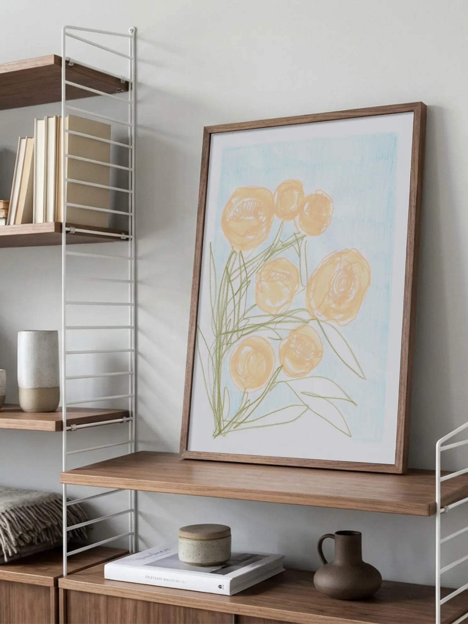 Sketchy Orange Peony Flowers Poster