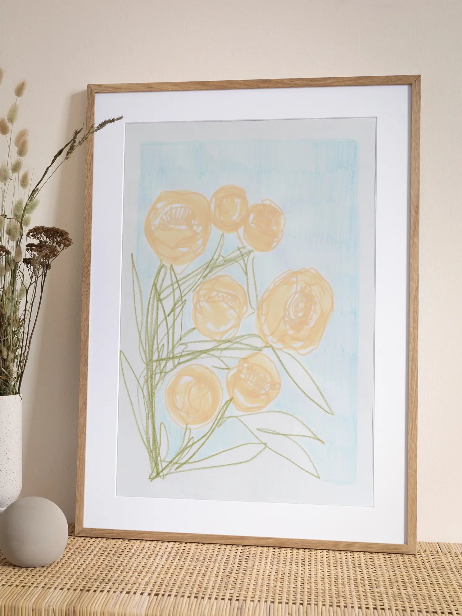 Sketchy Orange Peony Flowers Poster