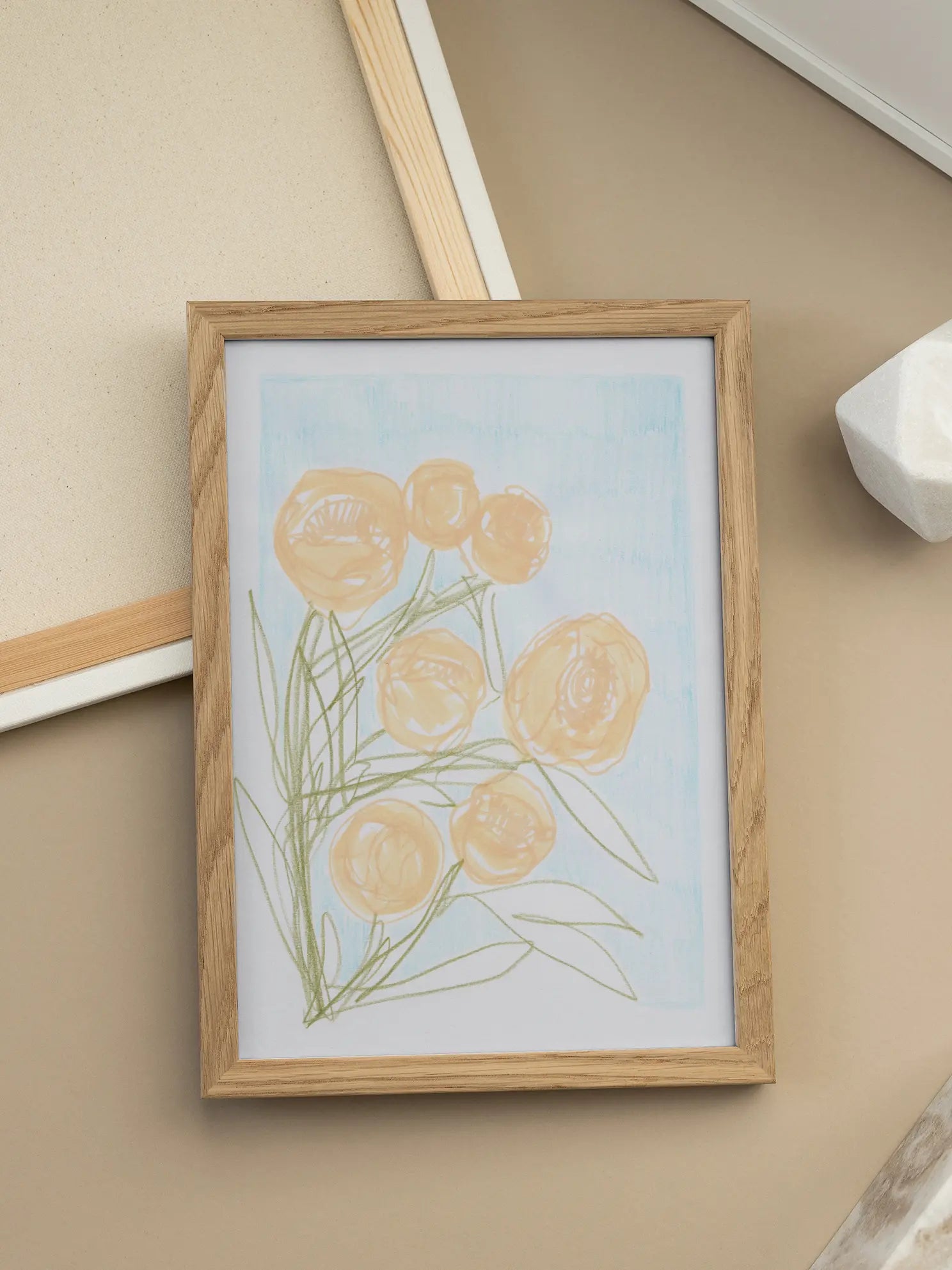 Sketchy Orange Peony Flowers Poster