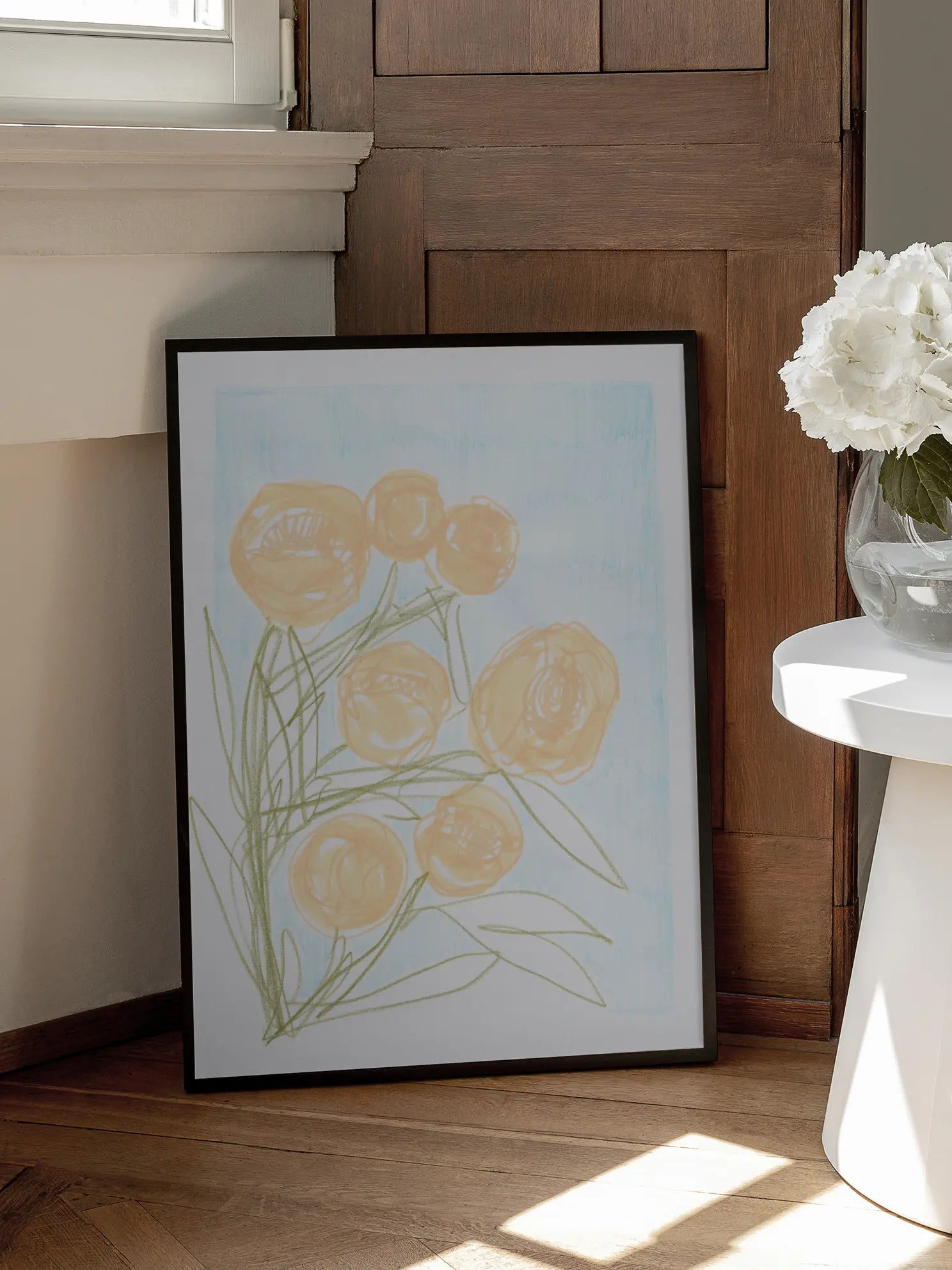 Sketchy Orange Peony Flowers Poster