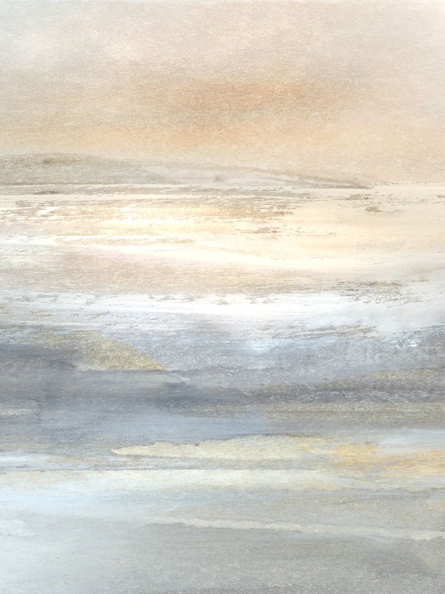 Aquarell-Illustration mit abstrakten Formen in Beige und Grau.