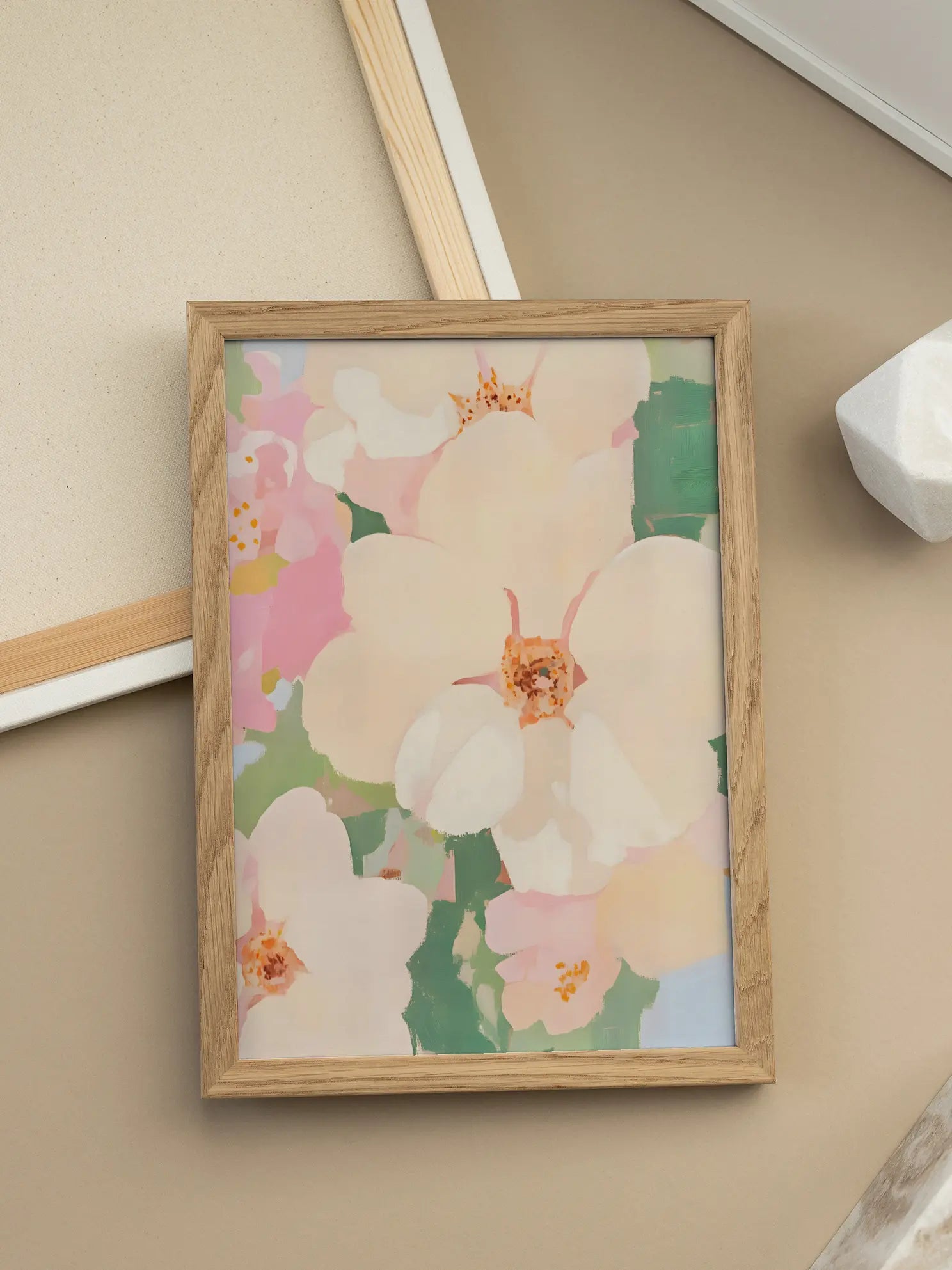 Soft White Flowers Painting Poster