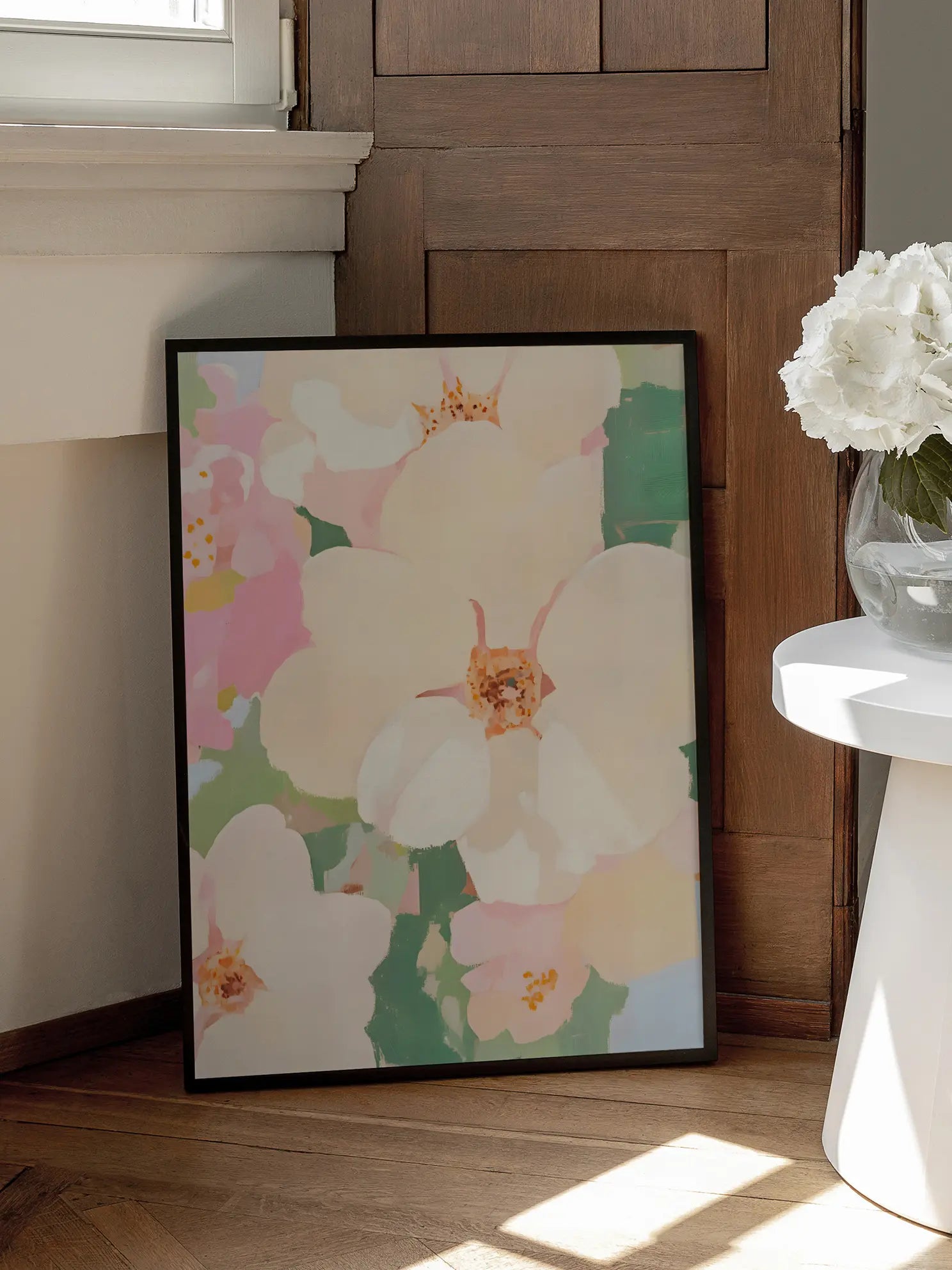 Soft White Flowers Painting Poster