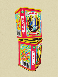 Illustration von zwei roten Paprikadosen auf beigem Hintergrund.