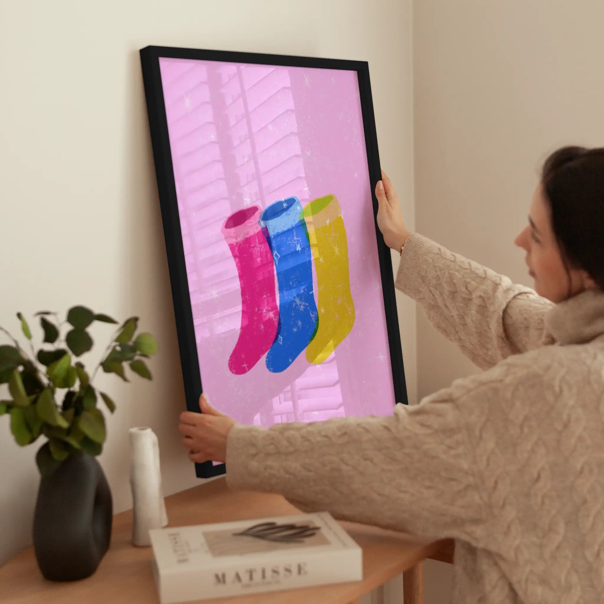 Sparkly Socks wird aufgehängt