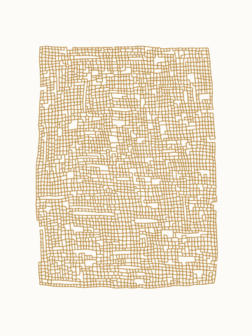 Grafische Illustration eines quadratischen Musters in Beige und Braun.