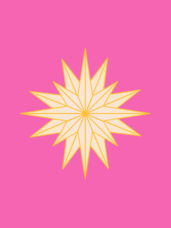 Poster mit einer beige-gelben Sternform auf einem leuchtend rosa Hintergrund.
