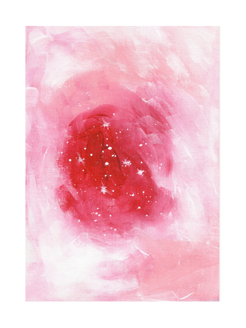 Ein rosa Wirbel mit weißen Sternen auf einem Poster.