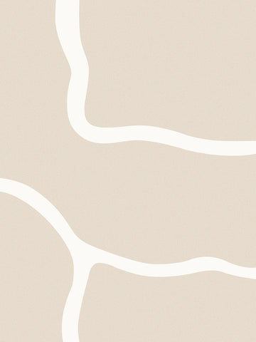 Grafische Illustration mit abstraktem weißem Muster auf beigem Hintergrund.
