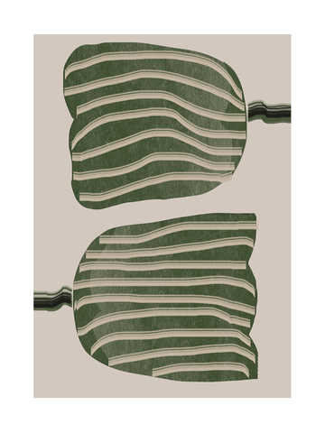 Grafische Illustration von zwei gestreiften Blättern in Grün und Beige auf hellbeigem Hintergrund.