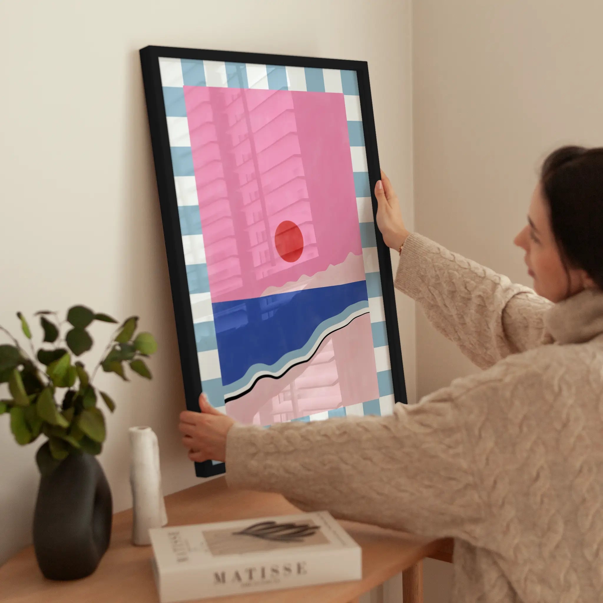 Striped Sunset wird aufgehängt