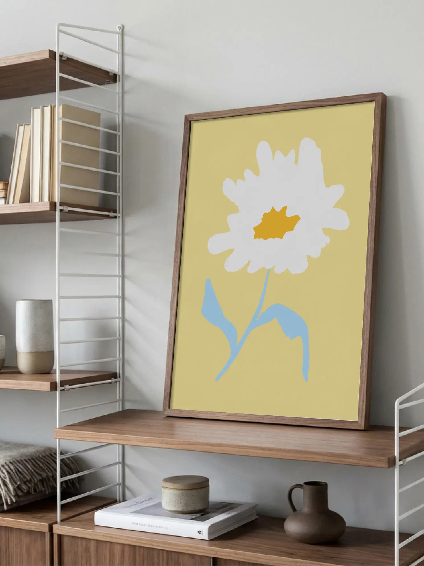 Stylized White Daisy On Yellow Poster